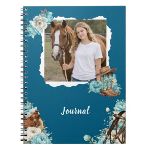 Espiral Caderno Personalizado Floral Cavalo Ocidental
