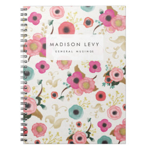 Espiral Caderno personalizado floral do Diário da aguarel