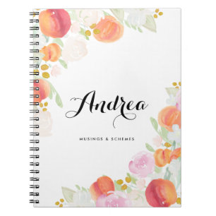 Espiral Caderno personalizado floral dos pêssegos da