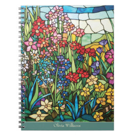 Espiral Caderno Personalizado Floral Vidro Colorido