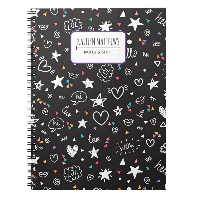 Espiral Caderno Personalizado Fofo com Doodle e Nome (Frente)