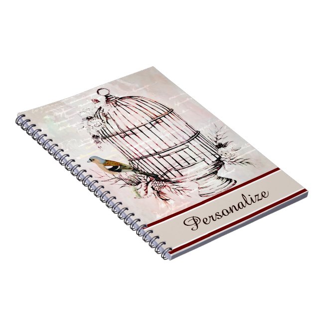 Espiral Caderno personalizado gaiola de pássaro rosa (Lado Direito)