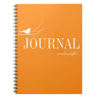 Espiral Caderno personalizado laranja com pássaro empoleir
