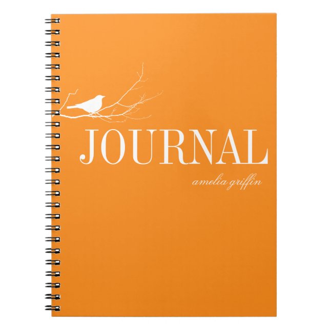 Espiral Caderno personalizado laranja com pássaro empoleir (Frente)