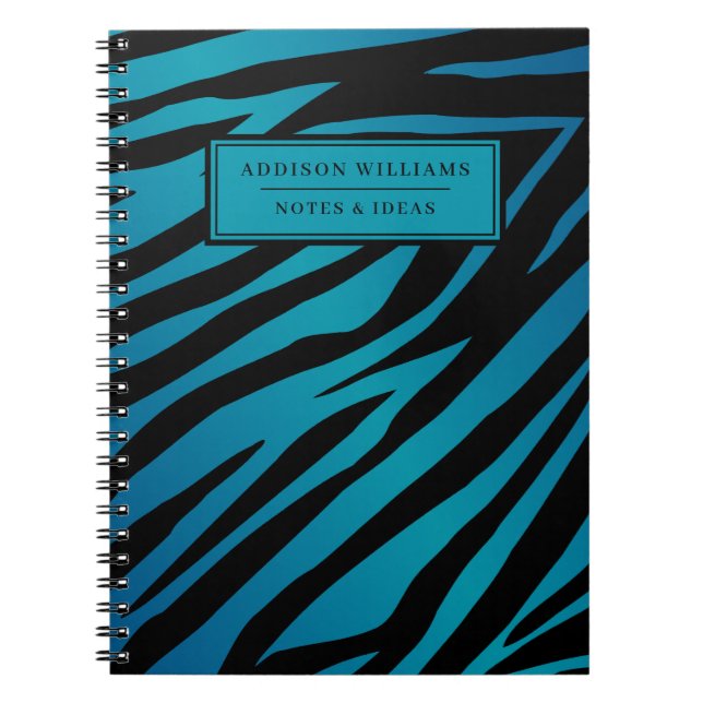 Espiral Caderno Personalizado Listras de Zebra Azul (Frente)