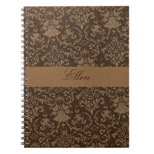 Espiral caderno personalizado marrom damask