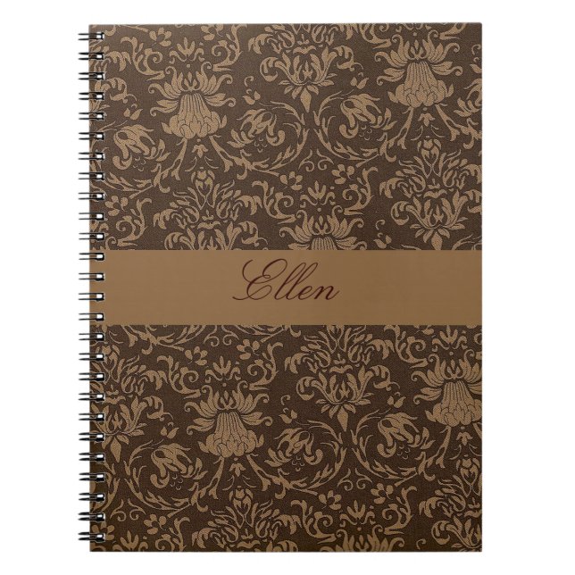 Espiral caderno personalizado marrom damask (Frente)