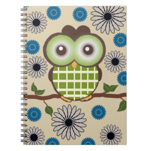 Espiral Caderno Personalizado Marrom e Verde de Coruja Fof