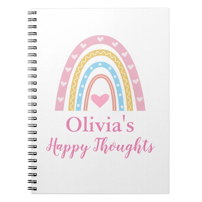 Espiral Caderno Personalizado Menina Arco-íris Boho Pastel (Frente)