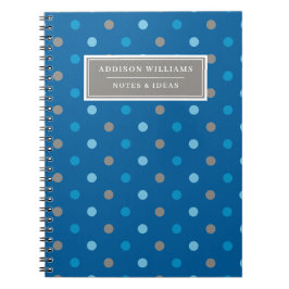 Espiral Caderno Personalizado Nome Azul Cinza Pontilhado