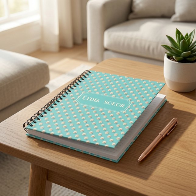 Espiral Caderno Personalizado Pérola e Turquesa (Criador carregado)