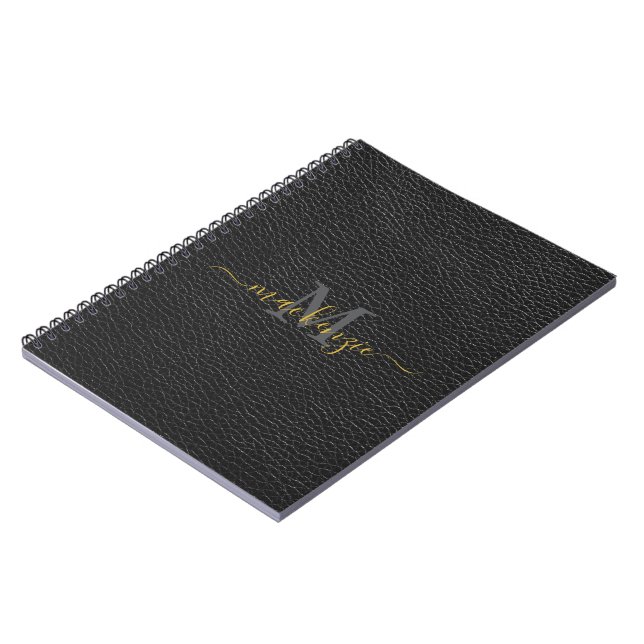 Espiral Caderno Personalizado Preto com Visual de Couro e  (Left Side)