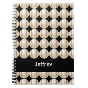 Espiral Caderno personalizado preto do basebol
