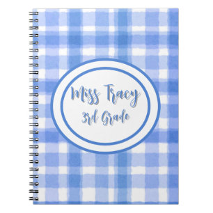 Espiral Caderno Personalizado Xadrez Azul Pastel