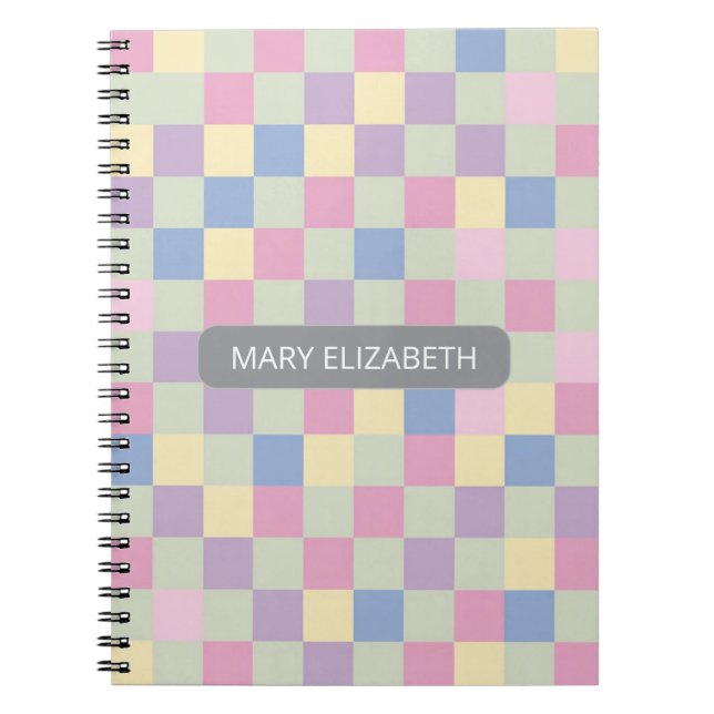 Espiral Caderno Personalizado Xadrez Pastel Macio (Frente)