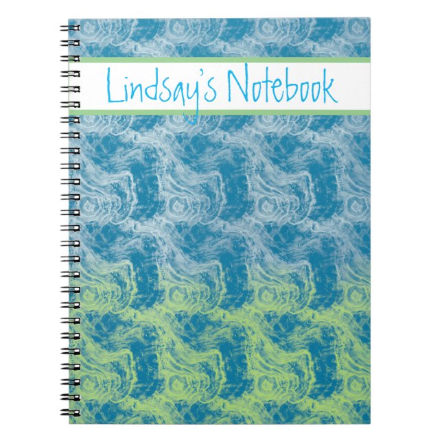 Espiral Caderno Personalizável com Redemoinho Azul e Verde (Frente)
