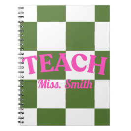 Espiral Caderno Personalizável de Professor Xadrez Verde
