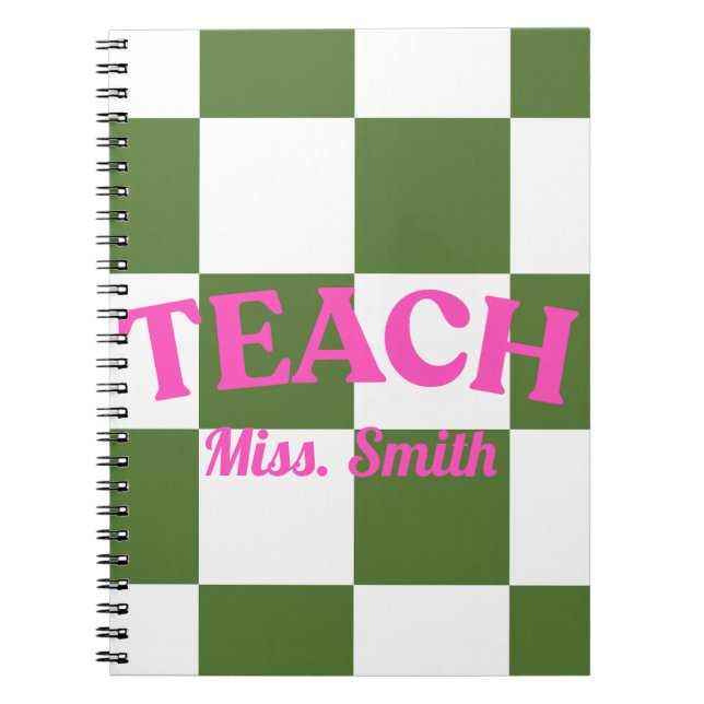 Espiral Caderno Personalizável de Professor Xadrez Verde (Frente)