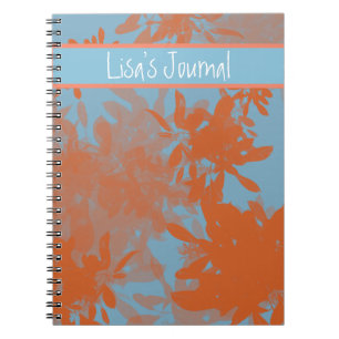 Espiral Caderno Personalizável Folha Azul e Laranja