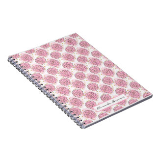 Espiral Caderno pintado com rosas cor-de-rosa e brilho dou
