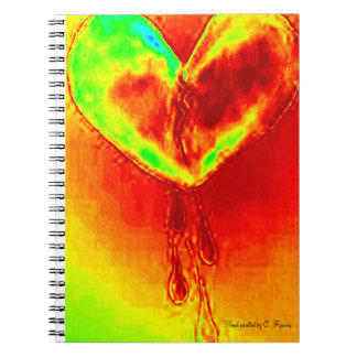 Espiral Caderno pintado mão do coração de sangramento