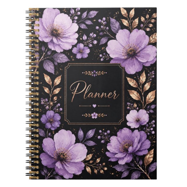 Espiral Caderno Planeador Floral Lavanda & Lilás (Frente)