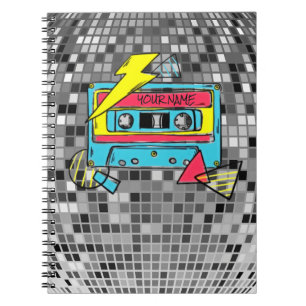 Espiral Caderno Pop de Cassete Neon Retro dos Anos 80
