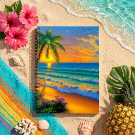 Espiral Caderno Praia Tropical, Pôr do Sol no Oceano
