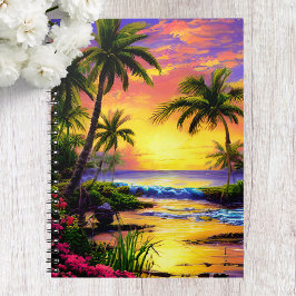 Espiral Caderno Praia Tropical, Pôr do Sol no Oceano