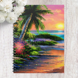Espiral Caderno Praia Tropical, Pôr do Sol no Oceano