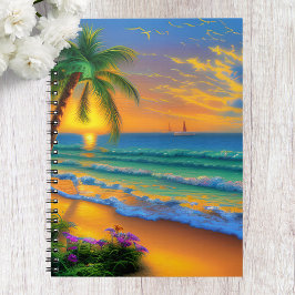 Espiral Caderno Praia Tropical, Pôr do Sol no Oceano