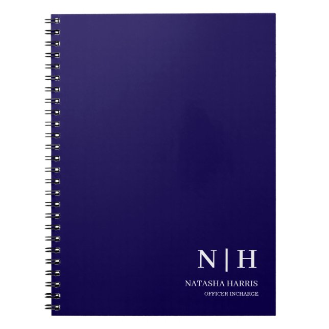 Espiral Caderno presente clássico monograma azul marinho (Frente)