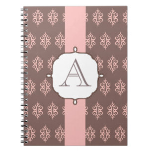 Espiral Caderno Presente com Renda Rosa Cinza Monograma