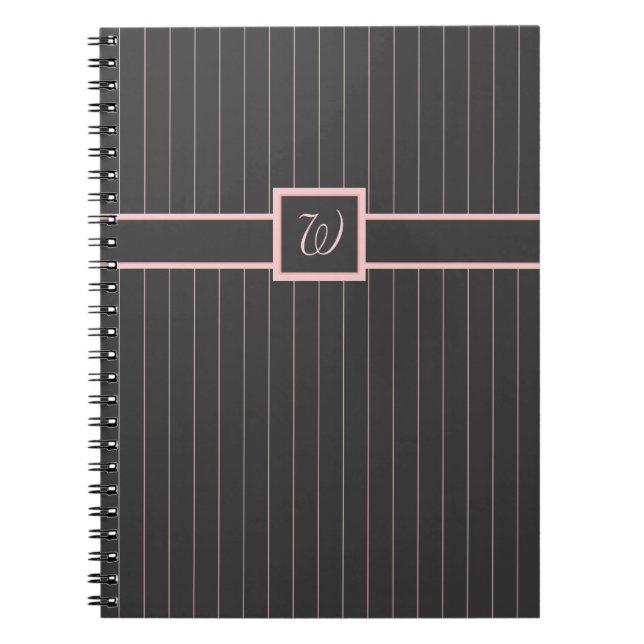 Espiral Caderno Preto com Listras Cor-de-Rosa (Frente)