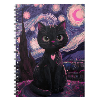 Espiral Caderno Preto de Gato da Noite Estrelada | Celesti