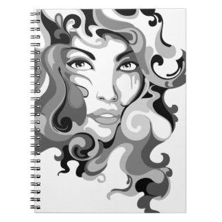Espiral Caderno preto e branco da menina dos grafites