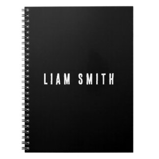 Espiral Caderno Preto Moderno com Monograma Personalizado