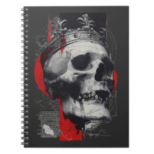 Caderno Preto Vermelho Caveira Coroa Trash Polka G