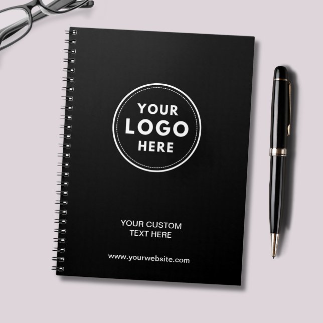 Espiral Caderno Profissional com Logotipo Preto Simples (Professional black logo notebook with customizable text and website. Just add your own logo.)