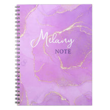 Caderno rosa e violeta com nome
