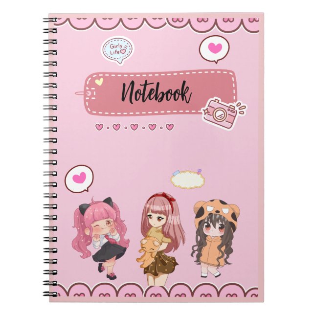 Espiral Caderno Rosa Menina Fofa (Frente)