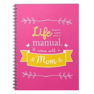 Espiral Caderno Rosa para Mãe com Citação