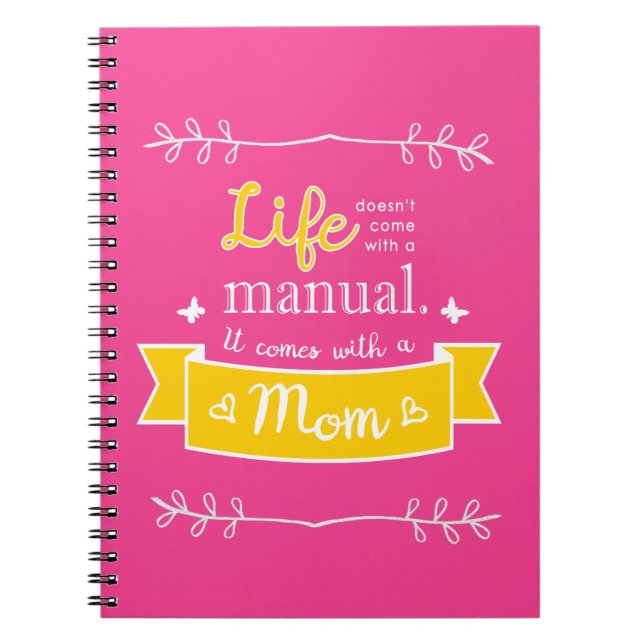 Espiral Caderno Rosa para Mãe com Citação (Frente)