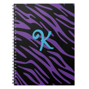 Espiral Caderno roxo do monograma da listra da zebra
