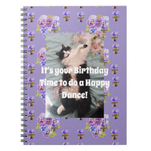 Espiral Caderno Roxo Floral Engraçado Gato Tuxedo Fofo
