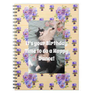 Espiral Caderno Roxo Floral Engraçado Gato Tuxedo Fofo
