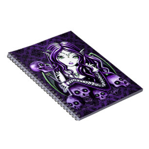 Espiral Caderno roxo gótico da fada do crânio da beladon