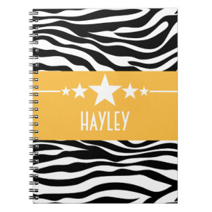 Espiral Caderno Sassy amarelo da zebra da estrela