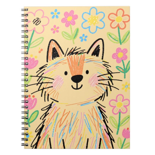 Espiral Caderno Scribble Cat Soft Cream Yellow (Frente)