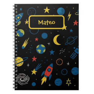 Espiral Caderno Temático Espacial Com Doodle de Foguete &